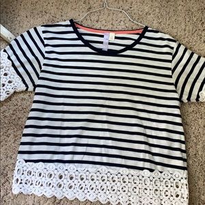 Navy blue and white striped top